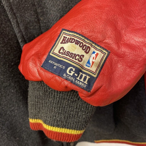 NBA ATLANTA HAWKS Hardwood Classics Wool Leather Jacket G-III Gray Red Men’s XXL - Picture 3 of 16